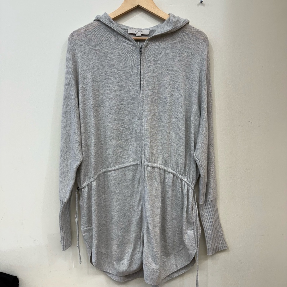 Loft Cinch Waist Soft-Spun HeatherGrey Hooded Sweater Size XL